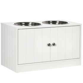 Large Elevated Dog Bowls with Storage Cabinet Containing Large 44L Capacity, Raised Dog Bowl Stand Pet Food Bowl Pet Feeding Station, White