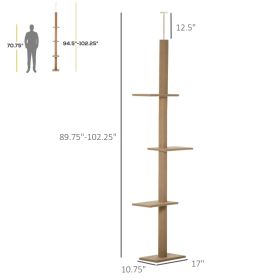 PawHut Floor-to-Ceiling Cat Tree Cat Climbing Tower With Sisal-Covered Scratching Posts Natural Cat Tree Activity Center For Kittens Cat Tower Furnitu
