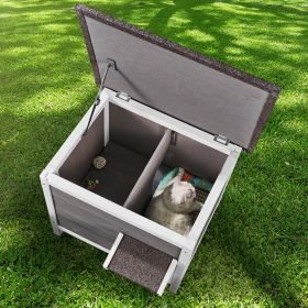 Outdoor Cat House Wooden Feral Cat Shelter With Roof & PVC Door Flaps