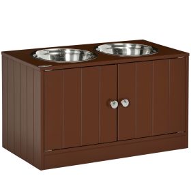 Elevated Dog Bowls with Storage Cabinet, Raised Dog Bowl Stand Pet Food Bowl Dog Feeding Station, Brown 14" tall
