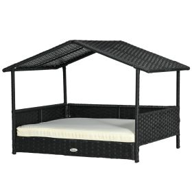 Wicker Dog House with Removable Cushion Lounge, Cream White