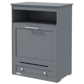 Pet Feeder Station Storage Cabinet, Dog Food Storage Container with Dog Raised Bowls, Watering Supplies, Gray