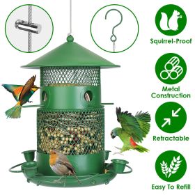 Wild Bird Feeder Squirrel-Proof Chew-Proof Metal Bird Seed Feeder Outdoor Hanging Bird Feeder With 360° Circular Perches Water Cups For Yard Garden Pa