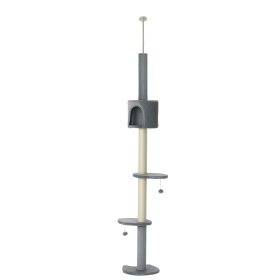 85.5" Cat Tree Height Adjustable Floor-to-Ceiling 4-Tier Kitty Climbing Activity Center Condo Cat Toy with Scratching Post Hanging Balls Play Rest Po