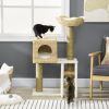 PawHut Cattail Weave Cat Tree for Indoor Cats Kitty Tower with Rattan Cat Condo, Wicker Bed, Ladder, Washable Cushions, 22.5" x 14.5" x 39.5", Natural