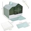 Hooded Cat Litter Box w/ Litter Mat, Litter Particle Catching, Light Blue