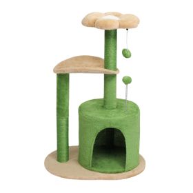 33in Cat Tree, Multi-level Cat Tower With Cat Scratching Post With Curved Perch, Cozy Cat Condo, Padded Top Bed For Kittens And Indoor Cats, Beige & G