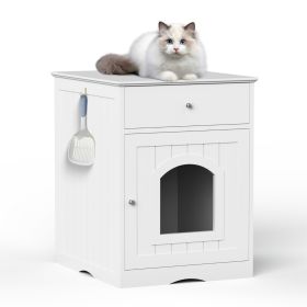 Wooden Pet House Cat Litter Box Enclosure, Side Table, Indoor Crate (Option: White)