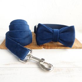 Bow pet collar large and small pet traction collar dog chain (Option: Blue-XL)