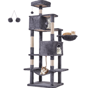 Large Cat Tree Tower, 80 Cat Tree  Large Cats, Multi Level With Scratching Post, Cozy Cat Jumping Platform Space, Grey (Option: 62)