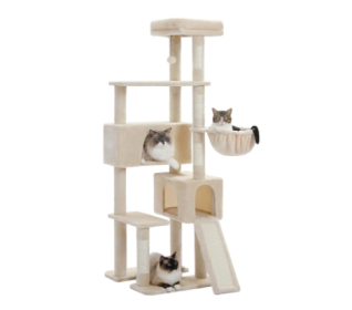 Cat Tree Tower, 65-inch Large Cat Tree, With Hammocks And Scratch Columns, A Comfortable And Fun Cat Jumping Platform Space (Option: Beige)