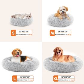 24 Inch Anti-Slip Round Fluffy Plush Faux Fur Cat Bed, Fits Up To 25 Lbs Pets (Option: Grey XL)