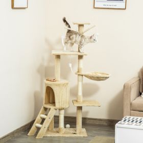 53" Plush Sturdy Interactive Cat Condo Tower Scratching Post Activity Tree House (Option: Beige-520x157x362 mm)