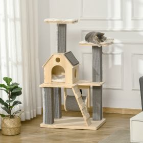 49" Cat Tree (Option: Natural wood finish-770x570x380 mm)