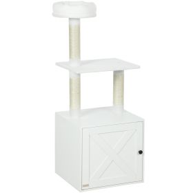 Cat Tree With Litter Box Enclosure, Scratching Posts, Bed, Climbing Platforms For Indoor Cats, White (Option: White)