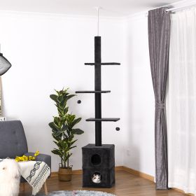 Cat Tree Floor to Ceiling Condo w/ Jute Scratching Post Dangling Ball Adjustable 86.5" H -96.5" H (Option: Grey-470x420x270 mm)