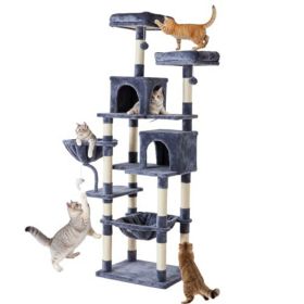 71-inch Cat Tree Tower, Large Multi-story Cat Climbing Tower, Natural Sisal Grabber Posts, Extended Platform, Hammock (Option: Dark grey)