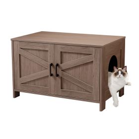 Cat Litter Box Enclosure, Litter Box Furniture Hidden with Barn Door, Wooden Cat Washroom Furniture, Cat House, End Table, Fit Most of Litter Box (Color: as Pic)