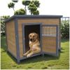 45"large solid wood dog house, waterproof PVC plastic roof, breathable wooden doors