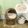 Handwoven Elevated Cat Bed with Soft Cushion & Cat Egg Chair Shape, Cat Basket Bed Kitty House with Stand, Raised Wicker Cat Bed for Indoor Cats