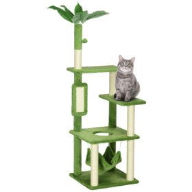 PawHut 56 Cat Tree For Indoor Cats With Hammock, Cat Tower With Scratching Post, Platforms, Play Ball And Anti-tipping Device, For Indoor Cats, G (Option: Green)
